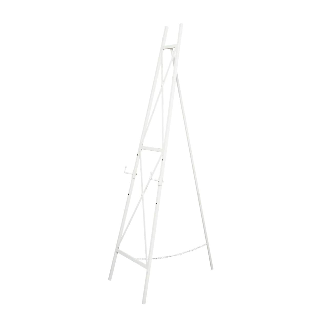 64" White Metal Adjustable Minimalist Floor Easel with Chain Support
